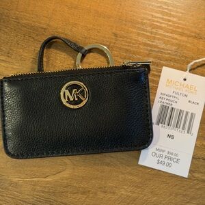 NWT Michael Kors Black Leather Key Holder
